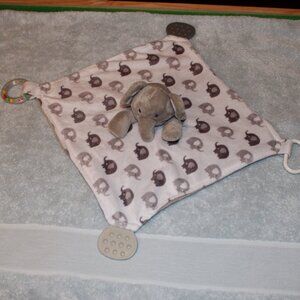 Modern Baby Elephant Lovey Plush Teether Rattle Snuggle Blankie Gray 12”
